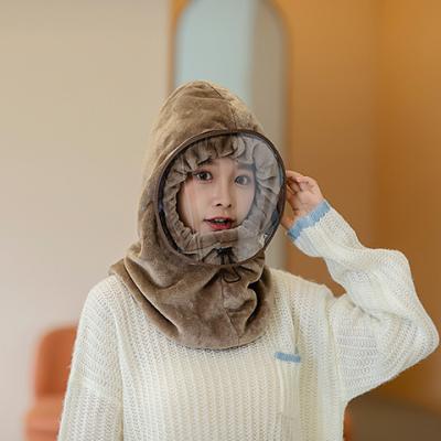 China Winter Windproof Hood Mask With PVC Recycling Windproof Face Mask Windproof Hood Plush Head Cap Warm Cotton for sale