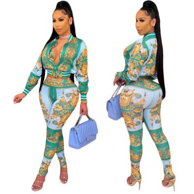 China European and American Exquisite Print Ladies Temperament Casual Viable Casual Two-piece Suit for sale