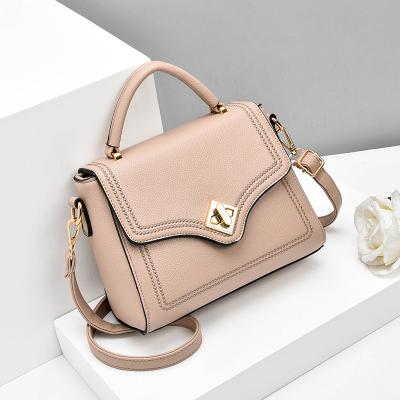 China 2021 new fashion and cheap custom made messenger bag ladies handbag white stitching ladies cable press buckle ladies handbag white PU leather for sale