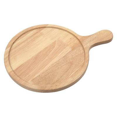 China Sustainable Rubber Wooden Round Pizza Dish With Handle Cutting Board Wood Pizza Tray for sale