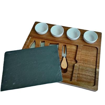 China Sustainable wooden cheese plate with slate stone set for dinner steak cheese cutting for sale