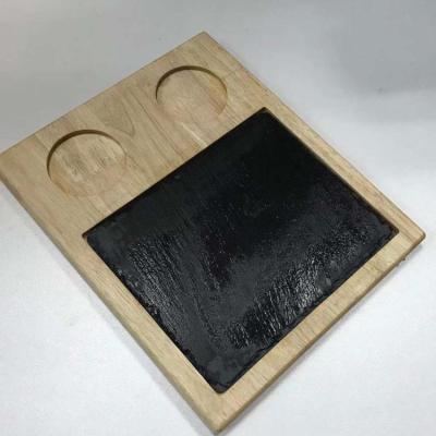 China Sustainable Wooden Dish Serving Dessert Wooden Tray With Slate for sale