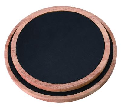 China Sustainable Natural Wooden Cheese Dish With Round Slate Serving Dish For Restaurant Buffet Tableware for sale