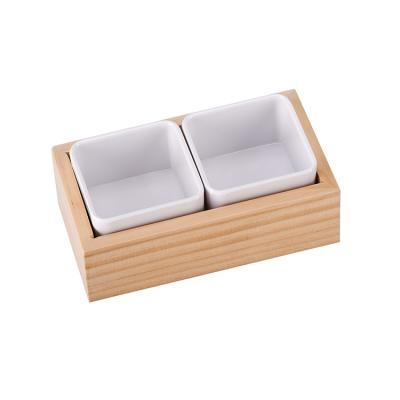 China Sustainable Hot Selling Square Dish White Candy Dish Wooden Seasoning Snack Tray for sale