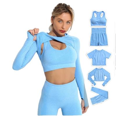 China 2022 5pcs Autumn Breathable Fitness And Yoga Wear Tracksuit Gym Workout High Waisted Legging Yoga Sets For Woman for sale