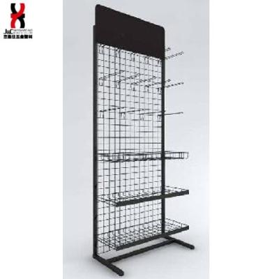 China Corrosion Protection Colored Supermarket Accessories Wire Mesh Hanging Basket Stacking Racks Metal Iron Display Rack Shelves for sale