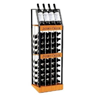 China Good quality folding liquor bottle display stand/metal wine tower/single sided beer shelf display rack wine shop for promotion for sale