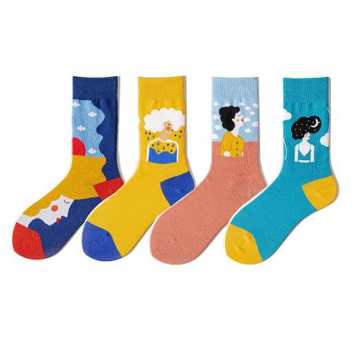 China Breathable custom wholesale lady fashion europe kawaii crew painting harajuku happy socks for sale