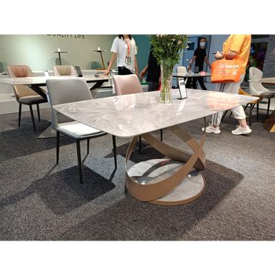 China Factory Modern Style (Other) Adjustable Chipboard Stone Table Top Wooden Legs Dining Table for sale