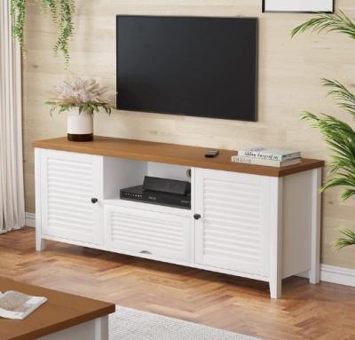 China (Other) Adjustable White TV Stand with Storage Drawer, Modern Wood Entertainment Center with Shutter Door Cabinet, Solid Wood Frame for sale