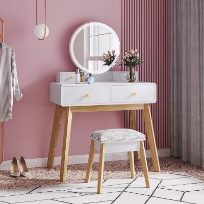 China Good Quality White Color Leg Makeup Vanity Europe Style Solid Wood Dressing Table for sale