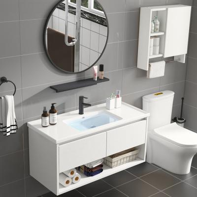 China Whater Eco-friendly Make Nordic Heavy Duty Wall Mounted Modern Minimalist Bathroom Vanity Cabinet Wash Basin Cabinet Combination for sale