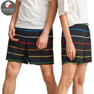 China OEM Waterproof Unisex Summer Casual And Sports Stripe Printing Water Repellent Boardshort Slim Couple Loose Clothes Beach Shorts for sale