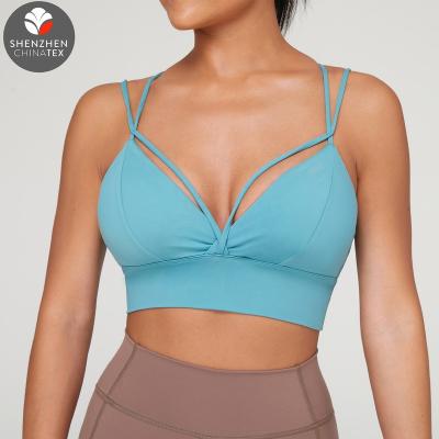 China New Design Hot Selling Gym Wear Breathable With Removable Cups Recycle Clothing Moisture Wicking Cross Strap Sports Bra Quick Dry for sale