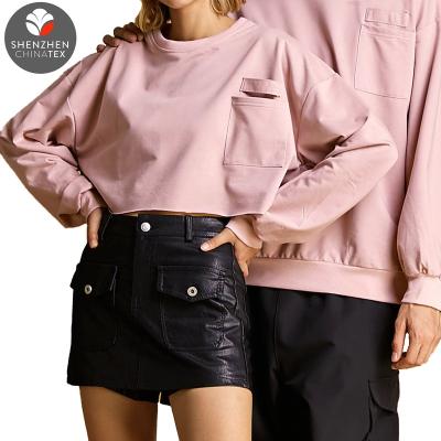 China Breathable Fashionable Design Crewneck Oversized Romantic Pink Sweatshirt With Decorative Patch Pocket Couple Clothing Mens Matching Fabrics for sale