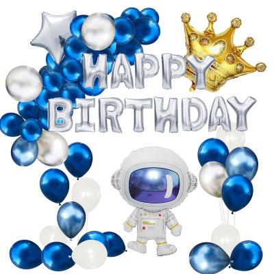 China New Latex Space Theme Birthday Party Decorations Boy Party Supplies Blue Silver Chrome Balloon Happy Birthday Foil Balloon Banner for sale