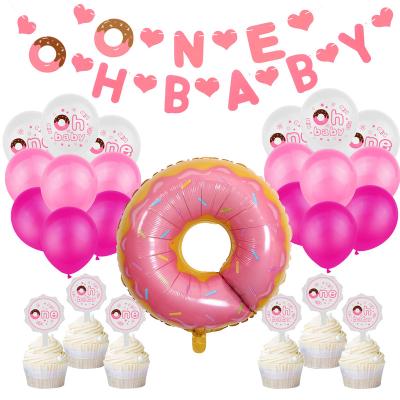 China Latex Pink Blue 1st Birthday Party Supplies Donut Foil Balloons Cake Topper Gender Reveal Two Banner Baby Balloon Decoration Oh for sale