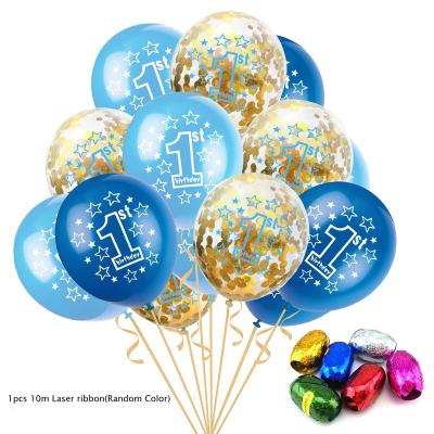 China One Year Number Printed Party Latex Balloon Birthday Party Decoration Set Confetti Glitter Color Balloon Baby Shower Supplie for sale