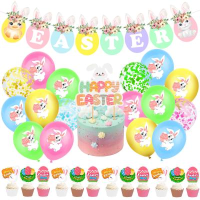 China Hot Sale Party Decoration Amazon Easter Party Decorations Set Easter Garland Banner Rabbit Latex Balloon Bunny Egg Cake Topper for sale