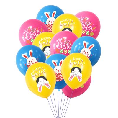 China Hot Sale Easter Bunny Holiday Party Decoration 12 Inch Cartoon Rabbit Easter Egg Latex Printed Balloon Bulk for sale