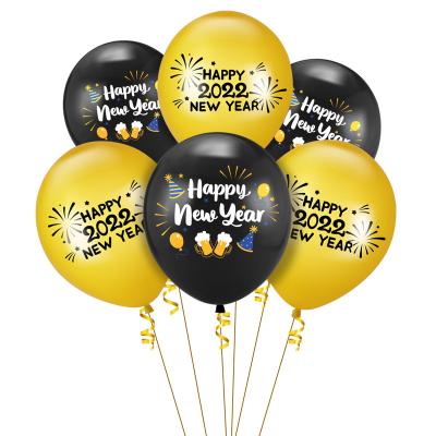 China Festival Party 2022 Happy New Years Printed Balloons 12 Inch Gold Black Latex Balloons Bulk New Year Festival Event Party Decoration for sale