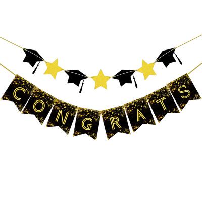 China 2022 Black Gold Congratulations Letter Banner Hot Sale Decoration Graduation Party Supplies Decoration For School Graduate for sale