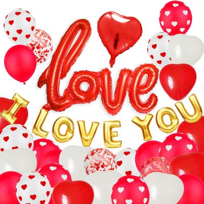 China Valentine's Day Gold Foil Love Balloon Valentine's Day Theme Party Supplies Wedding Decoration Foil I Love You Balloon Banner for sale