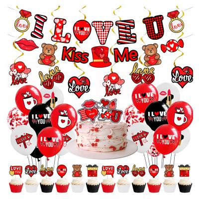 China Valentine Day Banner Paper Heart Mix Spiral Black Red Color Party Decoration I Love You Balloons Love Gift Cake Topper for sale