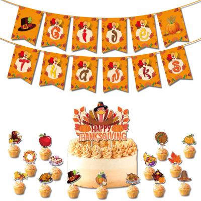 China Party Decoration New Thanksgiving Party Supplies Set Turkey Pumpkin Maple Give Thanks Happy Thanksgiving Cake Topper Paper Banner for sale