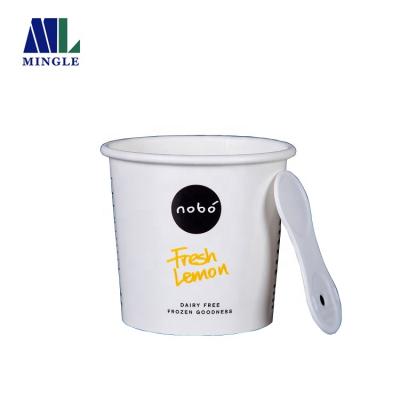 China Disposable White Paper Cup Ice Cream Lid And Spoon With Custom Logo for sale