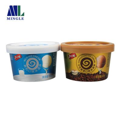 China MATTE Surface +Aluminum Custom Printed Ice Cream Aluminum Outer Paper Cup With Lid Spoon for sale