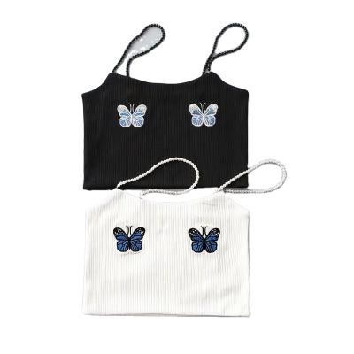 China Anti-pilling new European American slim vest 2021 summer style embroidered camisole with butterfly for sale