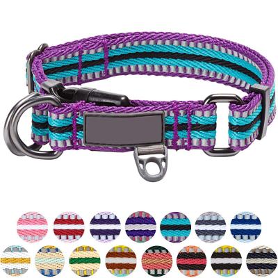 China 3M Reflective Soft Nylon Dog Collar Multi Colored Stripe Customized Size for sale