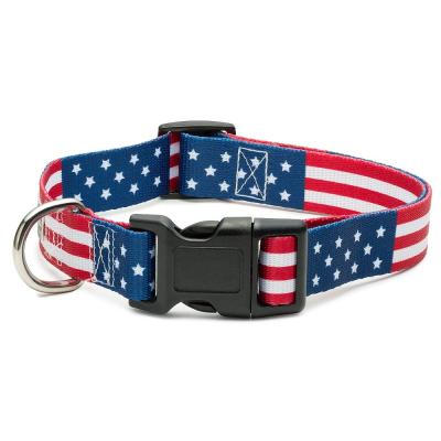 China Multifuction Custom Nylon Dog Collars Sturdy Polyester Webbing American Flag Pattern for sale