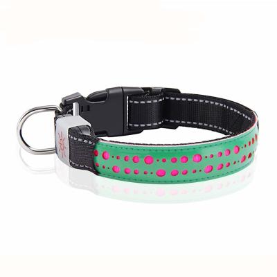 China PU Leather Rechargeable Flashing Dog Collars Nylon Webbing For Medium Large Dog for sale