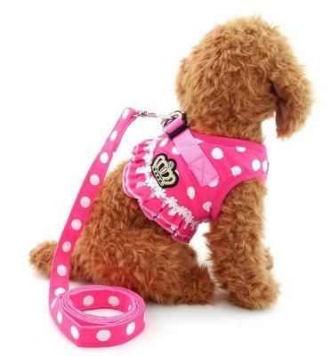 China Puppy Cat Small Girl Dog Dots Vest Harness Leash Set Mesh Padded No Pull Lead for sale