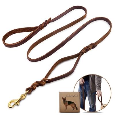 China Luxury Handmade Dog Leather Leashes Easy Control Braided Style Comfortable Hand Feeling for sale