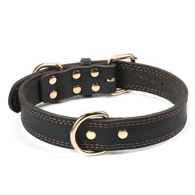 China Alloy Hardware Genuine Leather Dog Collars Double D Ring For Medium Large Dogs for sale