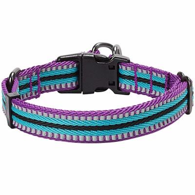 China 3M Reflective Soft Nylon Dog Collar Multi Colored Stripe Customized Size for sale