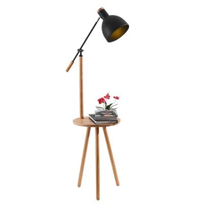 China Retro Modern Living Room Industrial Copper Tripod Natural Wood Floor Lamp for sale