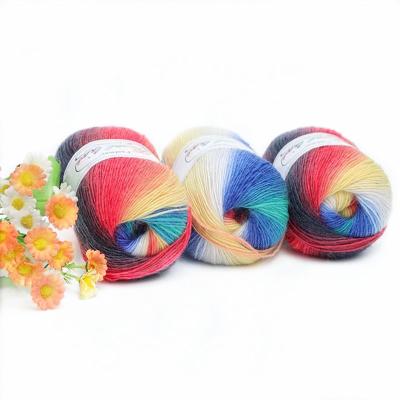 China Wholesale 100g rainbow anti-pilling 4 stock pure wool line yarn knitting yarn segment dyed coat yarn shawl scarf yarn for sale