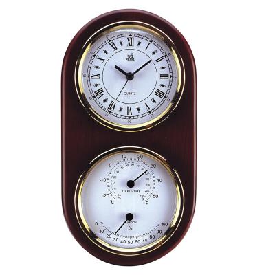 China Antique Style Home Wooden Analog Weather Station with Galileo Thermometer, Quartz Clock, Analog Barometer and Hygrometer for sale