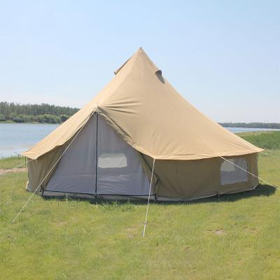 China Straight Tying Type Polyester Cotton Bell Canvas Tent 4m 5m Bell Yurt Tent For Outdoor Camping Tripod Canvas Tent for sale