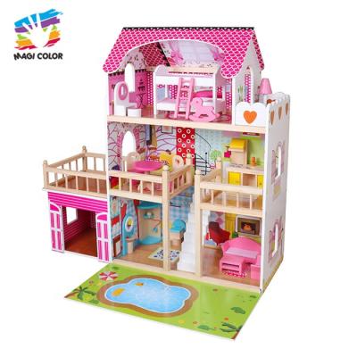 China 2019 Best Selling Big Dollhouse Kids Wooden Dollhouse With Pool W06A333C for sale