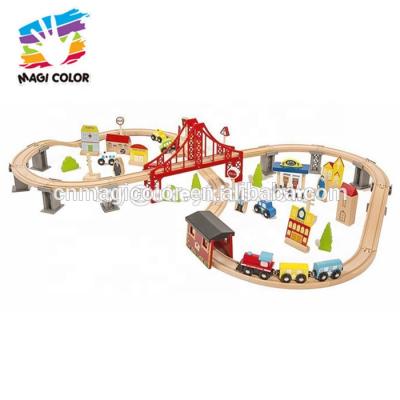 China Smart Slot Toy Wholesale Diy Assemble Wooden Railway Train Set Toy For Children W04C073 for sale