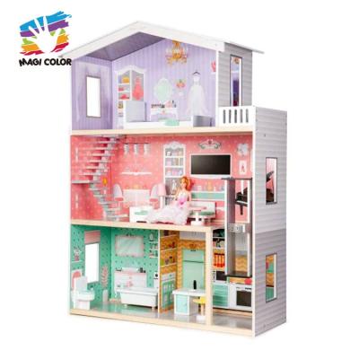 China Wooden Dollhouse Toys New Design Wooden Children's Doll House Toys W06A397 Big Kids Doll House Role Play Game Toys House for sale