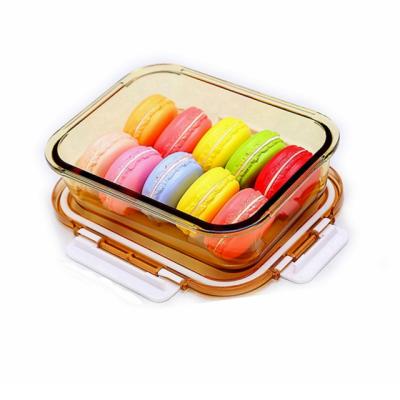 China Freshness Preservation Wholesale Empty Amber Leak Proof Food Storage Containers Microwavable Glass Lunchbox Bento Lunch Box Glass Bowl for sale