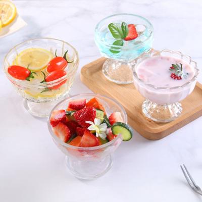 China Stocked Wholesale Clear Reusable Juice Dessert Ice Cream Milkshake Glass Bowl Beverage Glass Cup for sale