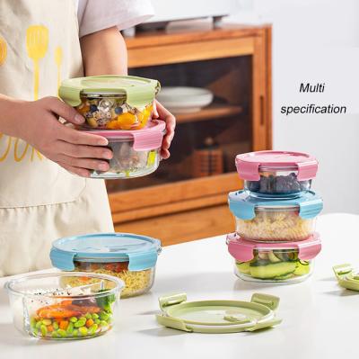 China 420ml 660ml 950ml Round Clear Borosilicate Container Lunch Box Food Storage Stocked Glass Bowl for sale