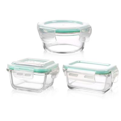 China Stored Safe Clear Glass Microwave Baby Food Mini Lunch Box Container With Airtight Locking Lid for sale